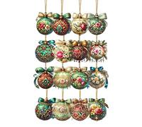 Christmas Ball,18 Pieces Wooden Holiday Pendant Decor - Christmas Ball for Family Garden Banister Pathway Porch Stair Outdoor Garland Fireplace Window Party Home