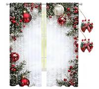 Christmas Ball Holiday Printed Curtains, 2026 New Sheer Christmas Curtains, 2 Pieces 2D Flat Printed Red Luxury Xmas Print Curtainss with Snowflakes and Pine Branches (M:29.5 * 60.5in)