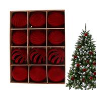 Christmas Ball Ornaments - 12 Pieces Flocked Shatterproof Baubles, Holiday Tree Decorations, Soft Velvet Texture with Hanging Strings, Use for Indoor Christmas Party, Holiday Decor, 3.15 inch