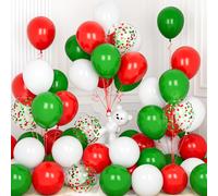 Christmas Balloons, 30 Pieces 12 Inches White Red Green Confetti Latex Balloon With Ribbon For Children Girls Boys Birthday Party Baby Shower Wedding Christening Festival Decoration