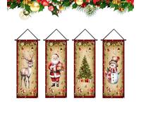 Christmas Banners for Inside | 4 Pieces Party Sign - Santa Snowman Elk Wall Banner, for Home Party Wall Room Patio Window Outdoor Indoor Balcony Yard