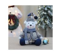 Christmas Bear Doll Plush Ornament Soft Stuffed Animal Bear Doll Wear Christmas Costume Knitted Scarf Home Creative Photo Props Christmas Decoration H