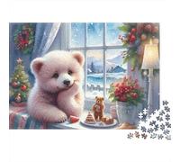 Christmas Bear Window Colourful Cute Pink Teddy Bear 1000 Pcs Jigsaws for Adults The Impossible Challenge Brain Development 52x38cm/1000pcs