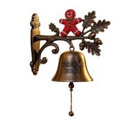 Christmas Bell Decorations, Farmhouse Holiday Welcome Bell for Entryway Porch, Iron Seasonal Indoor Outdoor Ornament for Home Kitchen Garden, Rustic Festive Sound Accent, 18x18cm