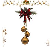 Christmas Bells - Gold Bows for Christmas Tree | Festive Hanging Decoration Shiny Gold Finish Jingle Sound Accent for Front Door, Home, Wall, Mantel Or Fireplace, 17.7×9in