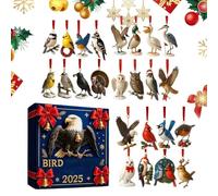 Christmas Bird Arrival Calendar - 24 Day Countdown Decorations 2D Acrylic Ornaments, Festive Bird Lover Presents Set for Tree Wall Car Home, Holiday Décor for Kids Adults Family and Friends