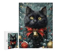 Christmas Black Cat with Bell Puzzle 1000 Pièces Educa Jouet en Bois Cadeau Unique Décoration Intérieure Jeu Éducatif Challenge Toy Adultes Et Enfants À Partir De 14 Ans 500 PCS