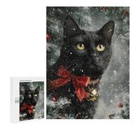 Christmas Black Cat with Bow Puzzle 1000 Pièces Educa Jouet en Bois Cadeau Unique Décoration Intérieure Jeu Éducatif Challenge Toy Adultes Et Enfants À Partir De 14 Ans 500 PCS