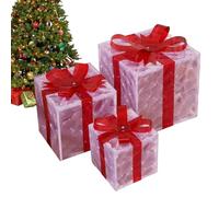 Christmas Boîte À Illumination - Ornements de Noël avec Éclairage LED en Boîte - 3 Pièces à Piles pour Display Saisonnier Hivernal Balcon Véranda Salon Chambre