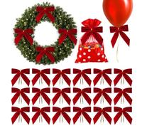 Christmas Bows - 24 Pack Velvet Bows With Twist Ties | Red Small | Decorative Bow - Christmas Tree Wreath | Gift Wrapping | Party Wedding Craft Home Decoration