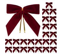 Christmas Bows - 24 Pack Velvet Bows With Twist Ties | Red Small | Decorative Bow - Christmas Tree Wreath | Gift Wrapping | Party Wedding Craft Home Decoration