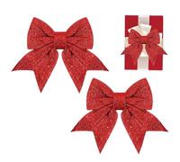 Christmas Bows - Sparkly Ribbon Holiday Decor, 2 Piece Sparkly Christmas Bows for Tree and Wrapping | Ribbon Decorations for Home Outdoor Wall Crafts Wedding Parties Holiday Events