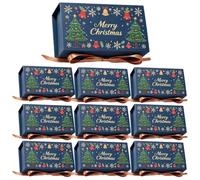 Christmas Boxes with Lids -10 Pieces Paper Rectangle Decoration with Ribbon | Empty Christmas Boxes for Entrance, Dining Table, Under The Tree, Candy, Cookies