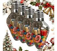 Christmas Bulb Gift Jar - Christmas Bulb Gift Container, DIY Plastic Xmas Tree Container Plastic With Lid, Jumbo Xmas Light Bulbs for Trees Hanging Decor and Holiday Crafts (4Pcs)
