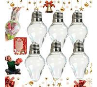 Christmas Bulb Gift Jar, Large Clear Fillable Light Bulb Ornaments with Screw-Off Lid, Jumbo Plastic Hanging Candy Containers for DIY Crafts, Reusable Hanging Candy Jars for Christmas & Party (6pcs)
