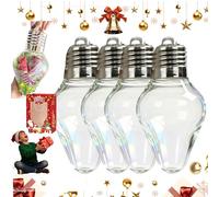 Christmas Bulb Gift Jar, Large Clear Fillable Light Bulb Ornaments with Screw-Off Lid, Jumbo Plastic Hanging Candy Containers for DIY Crafts, Reusable Hanging Candy Jars for Christmas & Party (4pcs)