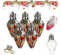 Christmas Bulb Gift Jar,Large Clear Fillable Light Bulb Ornaments with Screw-Off Lid,Reusable Jumbo Plastic Hanging Candy Containers for DIY Crafts,Xmas Tree Decor,Cards & Party Favors (5)