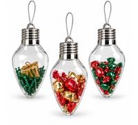 Christmas Bulb Gift Jar, Large Fillable Ornaments, 8.27 in Tall (3pcs) | Clear acrylic for visible gift contents, wide openings with silver screw-off caps, hanging loops and ropes