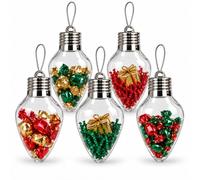 Christmas Bulb Gift Jar, Large Fillable Ornaments, 8.27 in Tall (6pcs) | Clear acrylic for visible gift contents, wide openings with silver screw-off caps, hanging loops and ropes