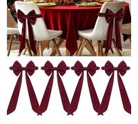 Christmas Burgundy Velvet Chair Sashes, Big Burgundy Christmas Chair Bows for Christmas Wedding Party Decorations Red Chair Sashes with Elastic 11.8 x 29.5 inch (4pcs)