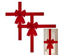 Christmas Cabinet Door Ribbon Bow - 2 Pack Christmas Red Flocked Ribbon and Bows Ornaments | Festive Large X'mas Wreath Bows for Front Door Home Kitchen Cabinets Furniture Holiday Party Decorations