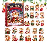 Christmas Calendar Countdown 2D Cute Christmas Tiger Ornaments | Miniature Wall Decor Animal Figures For Adults Window Wall Mantel Table Tree Home Office