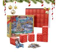 Christmas Calendar, Jigsaw Puzzle, 11.42x8.66x2.76 Inch Brain Teaser, 24-Day Countdown Challenge with 1008 Pieces, Fun Interactive Game for Kids Adults Holiday Family Gathering Vacation Entertainment