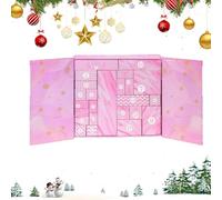 Christmas Calendar - Refillable Candy Holder 24 Day Holiday Countdown | Pink Paper Box 33x30.5x8cm, Reusable for Girls, Boys Kids Adults Teens, Festive Home Decoration