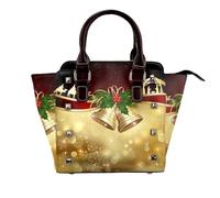 Christmas Camel In The Distance Sac à bandoulière en cuir véritable satiné avec clous et imprimé sur toute la surface, sangle amovible réglable, sac fourre-tout élégant et spacieux pour femme