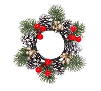 Christmas Candle Holder Rings Greenery Garland Wreath, Artificial Floral Centerpiece | Elegant Seasonal Accent with Realistic Craft Design for Cabinet Dining Room Desktop Fireplace Party