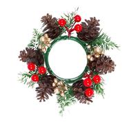 Christmas Candle Holder Rings Greenery Garland Wreath, Artificial Floral Centerpiece | Elegant Seasonal Accent with Realistic Craft Design for Cabinet Dining Room Desktop Fireplace Party