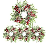 Christmas Candle Rings | 4 Piece Pine Garland Red Berry Pinecones Wreaths | Artificial Table Centerpiece Decor for Home Farmhouse Wedding Party Living Room Mantel Dining Window Wall Bedroom