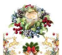 Christmas Candle Rings - Holiday Table Centerpieces | Artificial Greenery Decorative Wreath Accents for Kitchen, Window, Door, Fireplace Or Seasonal Home Display, 20x6cm