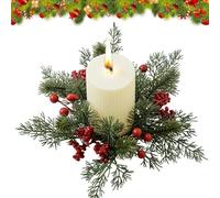 Christmas Candle Wreaths - Christmas Candle Rings for Pillars, Artificial Wreath Çandle Rings,Pillar Candles Holder Ring, Candles Wreaths Red Berries Table Centerpieces, Çhristmas Decorations