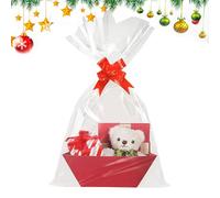 Christmas Candy Baskets Empty - 9,8 × 6,7 × 3,5 pouces avec poignées et bows Cardboard Red Pouch | Christmas Candy Baskets - for Kids Adults Friends Birthday Halloween Thanksgiving Home Holiday New