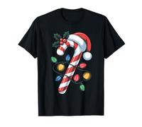 Christmas Candy Cane Santa Hat Festive Holiday Lights T-Shirt