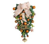 Christmas Candy Cane Wreath for Front Door 2024 20inch Yellow Teardrop S W A G Candy Cane Christmas Stairway Christmas Wreath De Cor for Decorating Outdoor (Gold, 30x6.5x52cm)