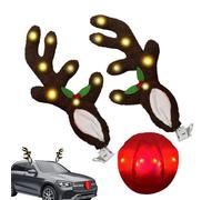 Christmas Car Decor | Light Up Vehicle Reindeer Antler with Nose -Effortless Setup Christmas Car Exterior Decoration,for Automotive Truck Vehicle SUV Exterior Window Roof Top Holiday