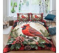 Christmas card Housse de Couette 3 pièces Microfibre Hypoallergique Imprimé en 3D Léger Festive oiseau design Ensemble De Literie avec 2 Taies d'oreiller Confortable for Adulte Double（200x200cm）