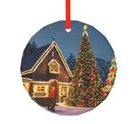 Christmas Carnaval Village Impression Rond Verre Pendentif - Arbre de Noël Suspendu Ornement pour Vacances Maison Bureau avec Corde Rouge