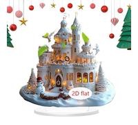Christmas Castle Ornament - 2D Acrylic Table Decoration with Stand | Colorful Holiday Castle Sign for Living Room, Fireplace, Bookshelf, Restaurant, Mall & Workplace Decor