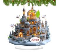 Christmas Castle Ornament - 2D Acrylic Table Decoration with Stand | Colorful Holiday Castle Sign for Living Room, Fireplace, Bookshelf, Restaurant, Mall & Workplace Decor