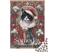 Christmas Cat Art Print-16 Puzzles 1000 Pièces Cadeau Unique Jeu Éducatif Challenge Toy À De Qualité Supérieure Peinture Art pour Adultes Et Enfants 38x26cm/1000pcs