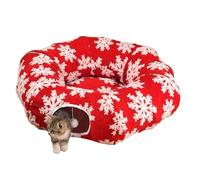 Christmas Cat Bed Tunnel - Donut Shape Plush Kitten Hideaway Nest, Soft Cat Tunnel For Sleeping & Exercise | Washable Kitten Underpass Cushion For Home, Apartment, Bedroom, Winter, Balcony
