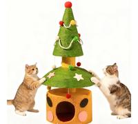 Christmas Cat Tree with Entrances, Stable Christmas Cat Tower with Scratching Posts and Gift Box, for Indoor Cats