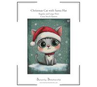 Christmas Cat with Santa Hat Cross Stitch Pattern: Regular and Large Print Cross Stitch Pattern