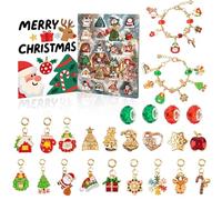 Christmas Charm Bracelet Countdown Calendar - Alloy, 7.87x6.69x0.59in Christmas Advent Charm Bracelet Kit 24-Day Jewelry Set | Festive Girls’ Gift Home Celebration Accessory, School, Travel, Party