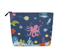 Christmas Cheer Trousse de toilette à motif pour femme avec une seule couche, convient pour le rangement quotidien, les voyages et les voyages d'affaires., Poisson pieuvre dessin animé, Taille unique