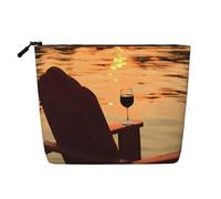 Christmas Cheer Trousse de toilette à motif pour femme avec une seule couche, convient pour le rangement quotidien, les voyages et les voyages d'affaires., Chaise et vin au lac Sunset, Taille unique
