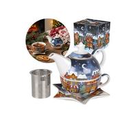 CHRISTMAS CITY Service à thé : TASSE en porcelaine 300 ml avec théière 350 ml, soucoupe et infuseur, POUR CADEAU DE NOËL